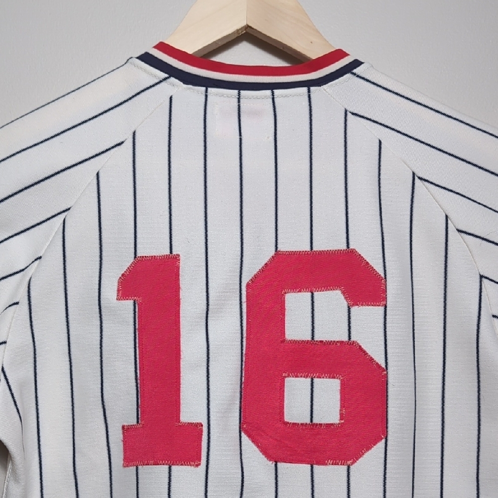 Vtg 70s 80s Wilson Baseball Uniform Jersey Pinstripe White Blue Red 16 USA SMALL - Picture 13 of 15